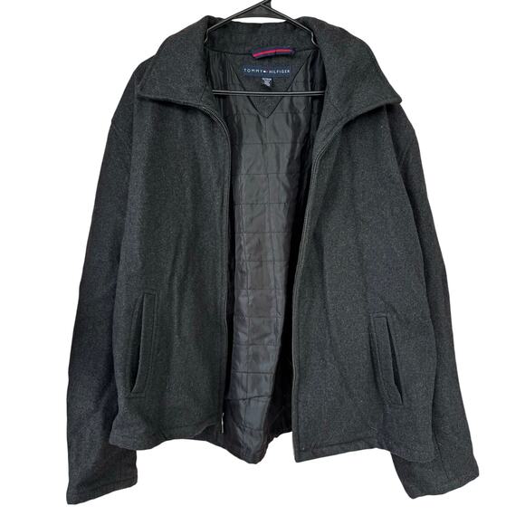 Tommy Hilfiger XXL Wool Blend Zip Jacket Gray Lined Coat Mens Warm Classic - Picture 1 of 9